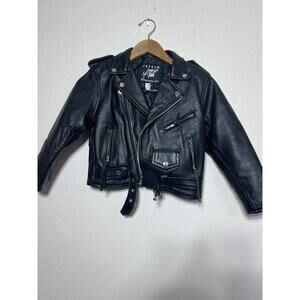 Black Leather Motorcycle Jacket By Jafrum Child Size Large 6-8 Yrs